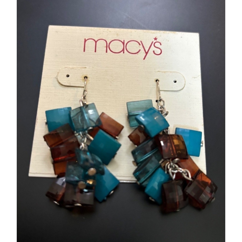 Macy's‎ Dangle Earrings Colorful Cubes Blue Brown